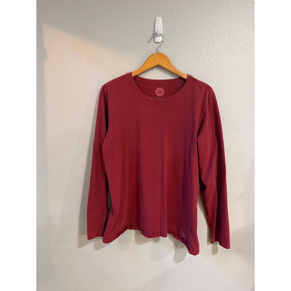 Life is Good Crusher Tee Women XL Burgundy Long Sleeve Cotton‎ Solid Top